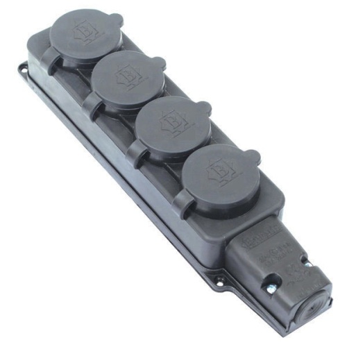 Колодка BEMIS BK1-1402-2614/3614 4 гнезда с з/к и крышкой каучуковая 220В 16А, IP54, черная Колодка BEMIS BK1-1402-2614/3614 4 гнезда с з/к и крышкой каучуковая 220В 16А, IP54, черная