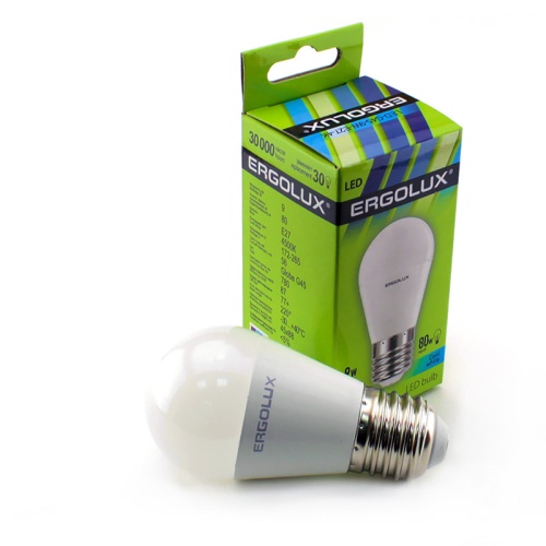Лампа св/диод. ERGOLUX LED G45-9W-E27-4K 230В  9(80)W 4500K E27 холодный белый свет шарик