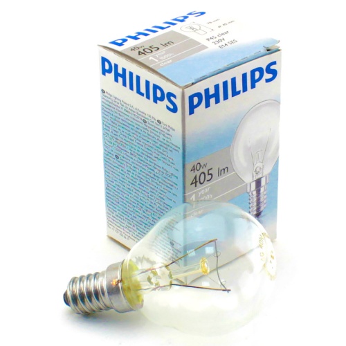 Лампа накаливания PHILIPS P45 40W E14 CL (миньон) шарик прозрачный