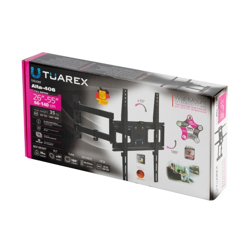 Кронштейн настенный Tuarex ALTA-406 26-55" (наклон +10/-10°, поворот 180°,  до 35 кг, черный) фото 8