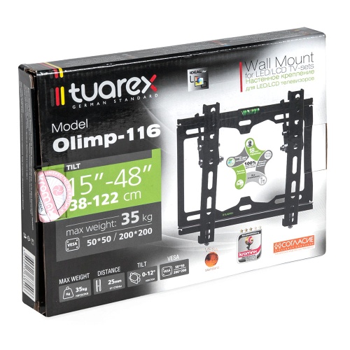 Кронштейн настенный TUAREX OLIMP-116 15-48" (фиксированный, вылет 25 мм, до 35 кг, чёрный) фото 6