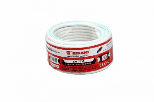 Кабель коаксиальный REXANT SAT 703B, 75 Ом, Cu/Al/Cu, 75%, бухта 10 м, белый фото 2 Кабель коаксиальный REXANT SAT 703B, 75 Ом, Cu/Al/Cu, 75%, бухта 10 м, белый фото 2