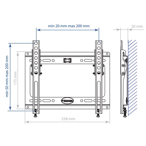 Кронштейн настенный Kromax IDEAL-6 15-47" (наклон -0°/+8°, вылет 20 мм, до 35 кг, белый) фото 3