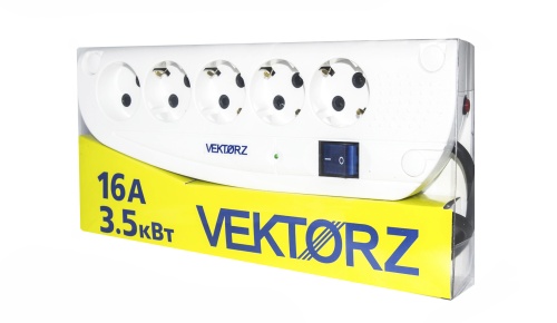 Сетевой фильтр Vektor Z 3.5 кВт белый 1.8м (для бытовой техники,повышенная мощность) фото 2