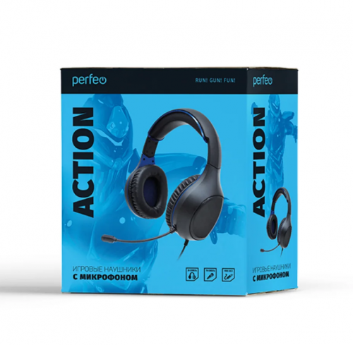 Гарнитура игровая Perfeo ACTION черная с синим 1,8 м, разъем 2 x 3,5 мм (3 pin) фото 2 Гарнитура игровая Perfeo ACTION черная с синим 1,8 м, разъем 2 x 3,5 мм (3 pin) фото 2