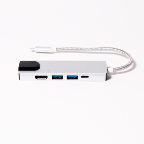 USB-HUB Type-C 3.1 - 2*USB А 3.0/HDMI/USB Type-C(зарядка)/RJ45, 0,15 м (шт/гн), серебряный фото 3