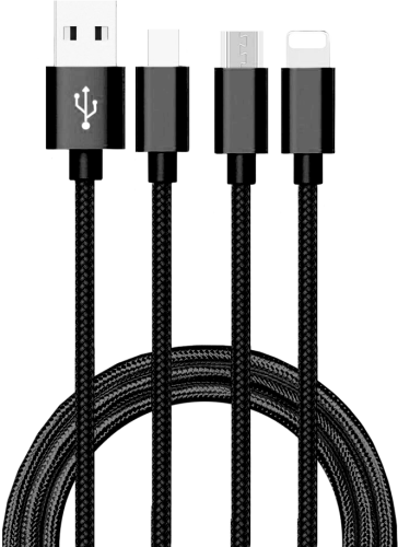 Шнур USB A 2.0-USB Type-C,USB B micro,Lightning, 1m, черный,ATOM
