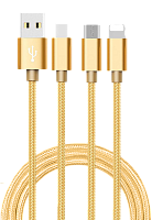 Дата-кабель USB A 2.0-USB Type-C,USB B micro,Lightning, 1m, золотой,ATOM