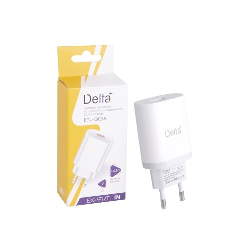 Сетевое зарядное устройство Delta+ ETL-QC3A (18Вт, QC3.0) белый фото 3