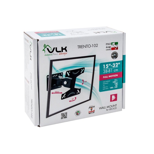 Кронштейн настенный VLK TRENTO-102 15-32" (наклон -20°/+20°, поворот 90°, до 15 кг, черный) фото 2