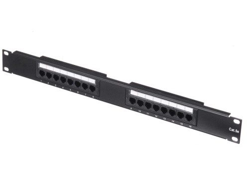Патч-панель UTP, 19", 16 портов RJ45, cat.5е, 1U, Dual Type, "L"
