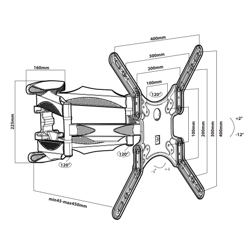Кронштейн настенный Tuarex ALTA-407 26-55" (наклон +2/-12°, поворот 120°,  до 36 кг, черный) фото 5