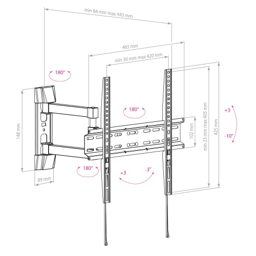 Кронштейн настенный ARM MEDIA LCD-414 26-55" (наклон +3 -10°, поворот 180°, до 35 кг, черный) фото 4