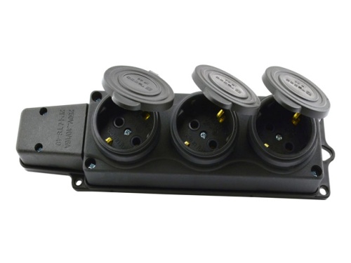 Колодка BEMIS BK1-1402-2613/3613 3 гнезда с з/к и крышкой каучуковая 220В 16А, IP54, чёрная Колодка BEMIS BK1-1402-2613/3613 3 гнезда с з/к и крышкой каучуковая 220В 16А, IP54, чёрная
