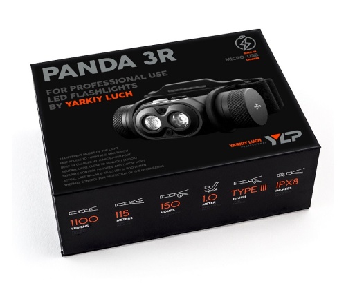 Фонарь ЯРКИЙ ЛУЧ YLP "PANDA 3R" налобный CREE XP-L HI+XP-G3 max.1100лм, Li-Ion 2600mAh, встр.ЗУ фото 4