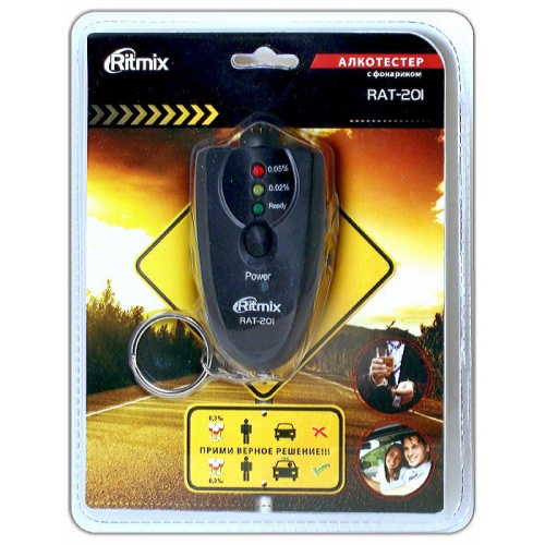 Алкотестер RITMIX RAT-201 диапазон измер. 0.0-1.00‰, световая индикация, фонарик, питание 2xAAA фото 2