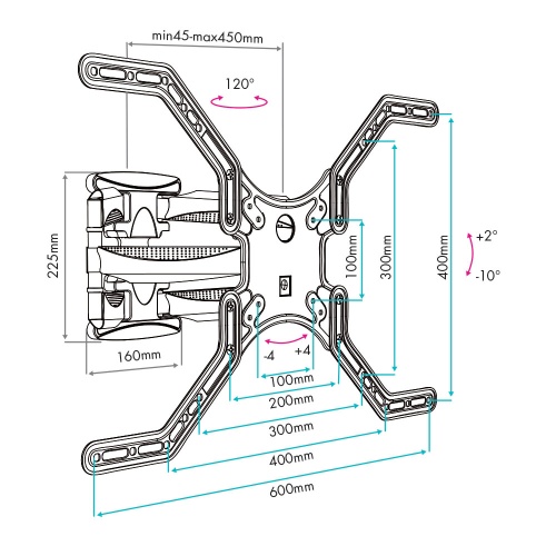 Кронштейн настенный VLK TRENTO-12 26-70" (наклон +2°/-10°, поворот 120°, до 45 кг, черный) фото 3