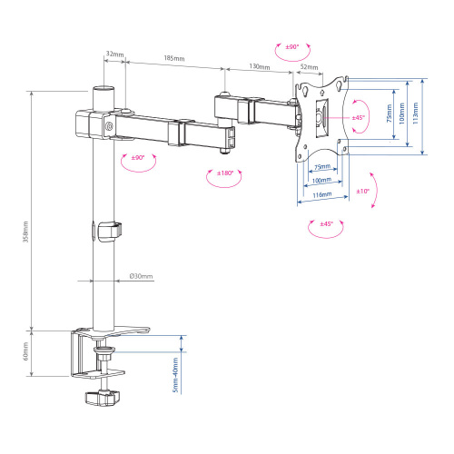 Кронштейн для монитора ARM MEDIA LCD-T03 15-32" (наклон ±10°, поворот ±90°, до 7 кг, черный) фото 5