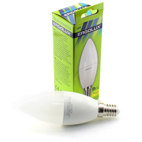 Лампа св/диод. ERGOLUX LED C35-9W-E14-3K 230В  9(80)W 3000K E14 (миньон) теплый белый свет свеча