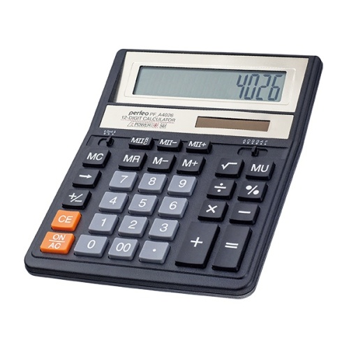 Калькулятор Perfeo PF A4026, бухгалтерский, 12-разр., черный