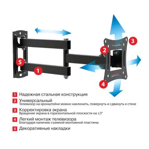 Кронштейн настенный ARM MEDIA LCD-104 10-32" (наклон +5°/-15°, поворот 180°, до 15 кг, черный) фото 2