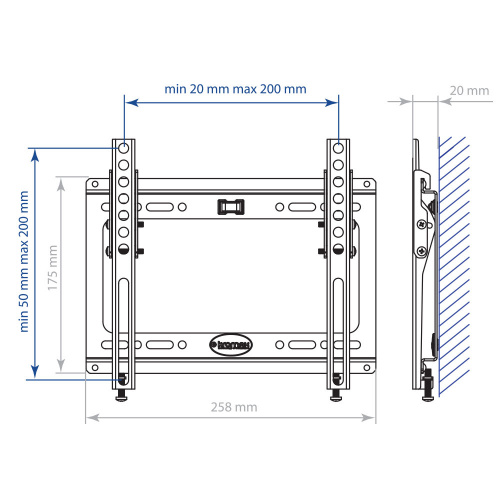 Кронштейн настенный Kromax IDEAL-6 15-47" (наклон -0°/+8°, вылет 20 мм, до 35 кг, белый) фото 3