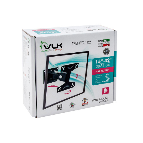Кронштейн настенный VLK TRENTO-102 15-32" (наклон -20°/+20°, поворот 90°, до 15 кг, черный) фото 2