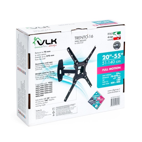 Кронштейн настенный VLK TRENTO-16 20-55" (наклон +5°/-20°, поворот 180°, до 25 кг, черный) фото 3