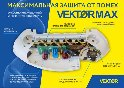 Сетевой фильтр Vektor MAX белый 3м (максимальная защита от помех) фото 2